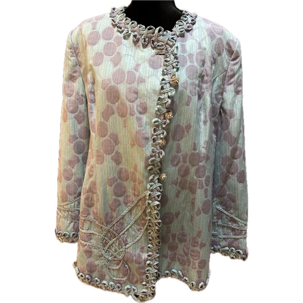 Elite Champagne Womens Jacket Size 18 Polka Dot Embellished Soutache Sequin